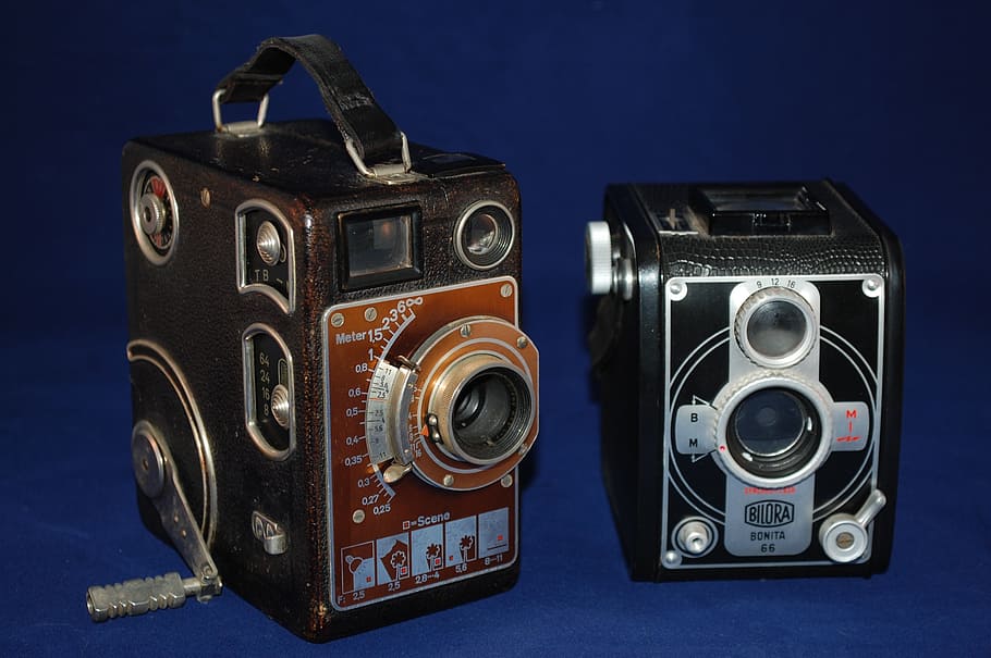 fotokamera, gammelt kamera, kamera gamle, kamera, gammel, retro, Foto, fotografering, teknologi, retro stylet, kamera - fotografisk udstyr, fotografering temaer, nostalgi, antik, studio skud, indendørs, fotografisk udstyr, fortiden, historie, ingen mennesker, tæt på, blå, enkelt objekt, farvet baggrund, analog, stilleben, blå baggrund, sort baggrund, digitalt kamera, SLR kamera, elektrisk udstyr, 2K
