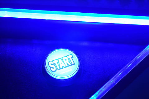 blue, gray, lighted, start, button, beginning, play, videogame, arcade, games, arcades, game, communication, indoors, no people, close-up, high angle view, illuminated, single object, technology, text, sign, still life, number, western script, focus on foreground, social issues, control, accuracy, food and drink, warning sign, 1080P, CC0, public domain, royalty free