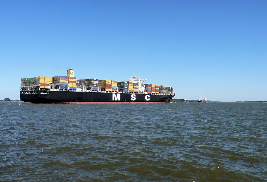negre, vaixell de creuer msc, mar, durant el dia, elbe, vaixell, contenidor, vaixell portacontenidors, vaixell, Enviament, marítim, riu, transport, transport de mercaderies, vaixell nàutic, contenidor de càrrega, aigua, manera de transport, negocis, cel, contenidor, indústria, cel clar, blau, còpia espai, naturalesa, cap gent, a l'aire lliure, embarcacions de passatgers, 1080P