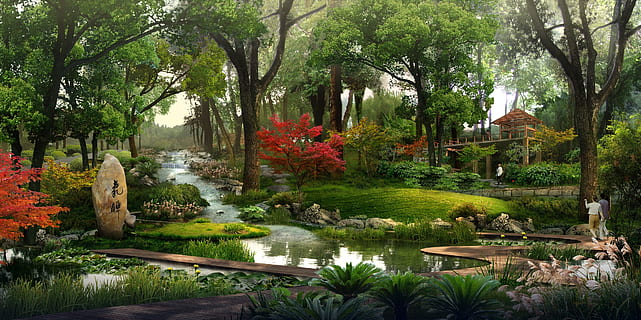 grüne Wiese, Park, Rendern, Visualisierung, die Architektur, Visualisierung 3d, Architekturvisualisierung, Landschaft, Gebäude, cgi, Pflanze, Baum, Wasser, Natur, Schönheit in der Natur, gebaute Struktur, Ruhe, Wachstum, See, Garten, grüne Farbe, keine Leute, formaler Garten, Gebäudehülle, Tag, japanischer Garten, draußen, Ziergarten, 4K, CC0, gemeinfrei, lizenzfrei