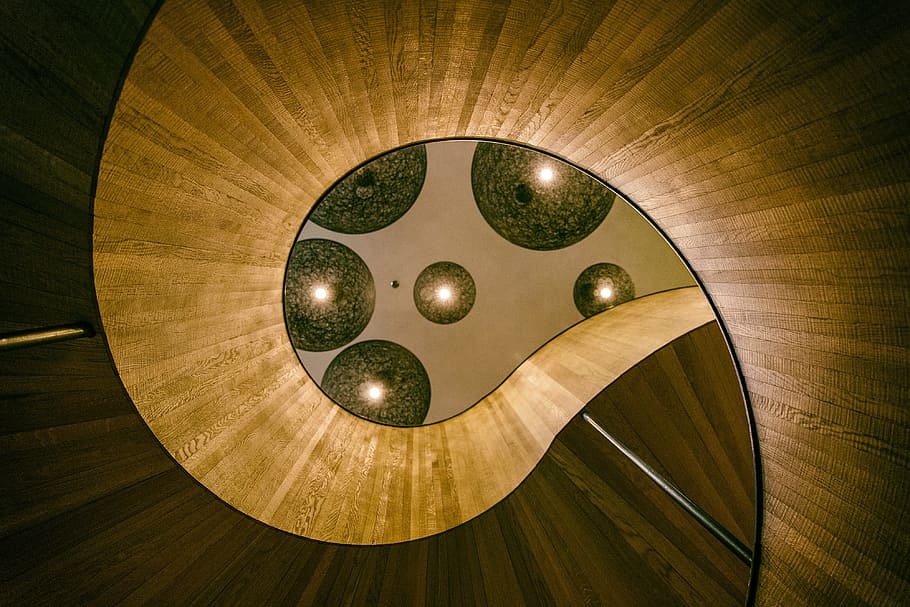 spiral staircase, designer hotel, london, england, Lights, designer, hotel, London, England, architecture, building, light, wood - Material, circle, music, gold colored, gold, no people, indoors, close-up, illuminated, lighting equipment, shiny, table, sphere, decoration, shape, design, ceiling, directly above, geometric shape, wealth, hanging, directly below, luxury, ornate, nightlife, 4K
