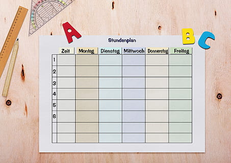 studentplan paper, ruler, timetable, paper, table, geodreieck, abc, alphabet, template, teaching, days of the week, school, students, teacher, time management, scheduler, children, back to school, schulbeginn, first-graders, copy space, enter, leave, symbol, time, 6 hours of instruction, i dötzchen, 6 days a week, text, reminder, western script, planning, indoors, close-up, number, to do list, no people, communication, education, list, note pad, document, blank, adhesive note, shape, message, 4K, CC0, public domain, royalty free