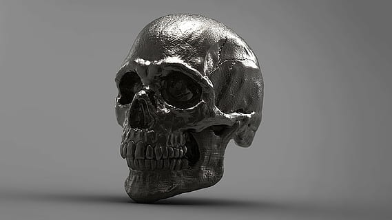 銀の頭蓋骨の置物, 銀, 頭蓋骨, 3D, スケルトン, スタジオ撮影, 単一オブジェクト, 閉じる, 無人, 屋内で, 動物のテーマ, 日, 表現, 静物, お祝い, 金属, 創造性, 科学, 反射, 一匹の動物, 人間の表現, 灰色の背景, グレー, 銀色, 黒の背景, デジタルコンポジット, 1080P, CC0, パブリックドメイン, ロイヤリティフリー