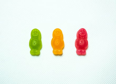 three, assorted-color person figures, white, surface, gummy, bear, fruit, candy, food, white background, studio shot, food and drink, in a row, no people, sweet food, freshness, temptation, close-up, indoors, multi colored, sweet, group of objects, variation, cut out, order, choice, still life, green color, indulgence, 2K, CC0, public domain, royalty free