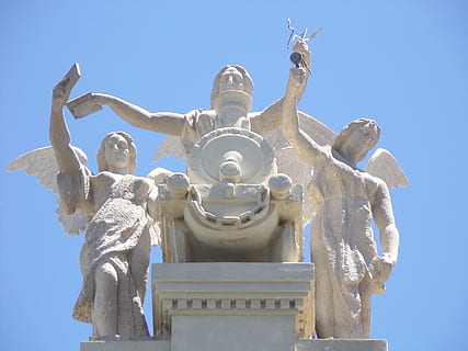 spain, value, palazzo poste, sculpture, sky, statue, art and craft, low angle view, representation, human representation, clear sky, architecture, history, travel destinations, the past, day, craft, nature, creativity, male likeness, religion, no people, built structure, outdoors, ornate, 4K, CC0, public domain, royalty free