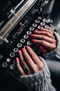 woman typing, old, typewriter, Woman, typing, female, vintage, office, desk, typewriting, retro, pink nails, nostalgia, type, writer, old-fashioned, writing, retro Styled, author, human Hand, antique, machinery, correspondence, obsolete, women, close-up, journalist, typewriter Keyboard, people, one person, one woman only, adult, adults only, only women, nail polish, hand, focus on foreground, real people, indoors, human body part, lifestyles, technology, nail, leisure activity, midsection, holding, human finger, finger, warm clothing, beautiful woman, 4K