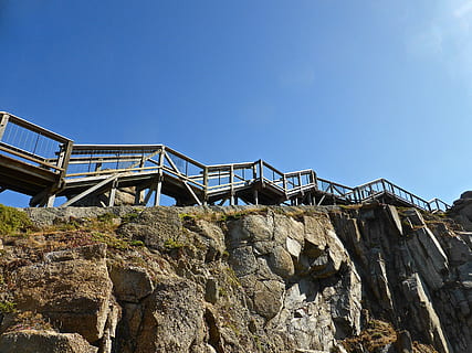 Treppe, steigen, Schritte, Pfad, oben, Weg, Himmel, solide, Blau, gebaute Struktur, die Architektur, Rock - Objekt, Rock, Flachwinkelansicht, Natur, klarer Himmel, Tag, keine Leute, draußen, kopieren sie platz, sonnig, Felsformation, Wand, Sonnenlicht, stein material, Anstrengung, 4K, CC0, gemeinfrei, lizenzfrei