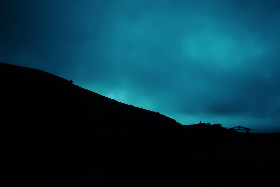 silhouette of hill, mountain, highland, cloud, sky, landscape, nature, valley, hill, night, silhouette, cloud - sky, scenics - nature, beauty in nature, dark, tranquil scene, tranquility, no people, environment, land, non-urban scene, copy space, outdoors, power in nature, mountain peak, 5K