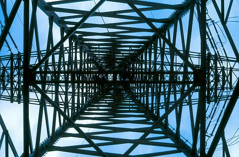 Electric, Structure, strommast, silhouette, day, architecture, no people, indoors, sky, built structure, pattern, metal, connection, bridge, reflection, nature, water, outdoors, diminishing perspective, bridge - man made structure, transportation, sunlight, low angle view, directly below, ceiling, underneath, 2K, CC0, public domain, royalty free