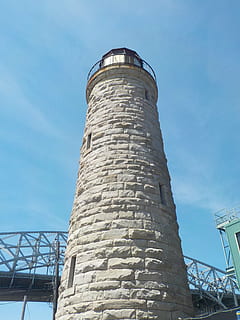 faro, pietra, prospettiva, cielo, Burlington, Ontario, struttura, architettura, struttura costruita, Inquadratura dal basso, Torre, esterno dell'edificio, natura, giorno, nessuno, blu, alto - alto, all'aperto, fabbrica, cielo sereno, storia, sicurezza, costruzione, guida, protezione, luce del sole, 4K, CC0, dominio pubblico, privo di copyright
