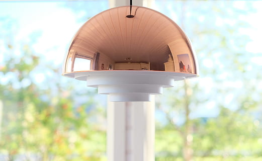 reflection, pillar, foundation, lamp, light, trees, focus on foreground, day, no people, lighting equipment, close-up, outdoors, tree, low angle view, communication, built structure, electric lamp, nature, technology, design, glass - material, metal, connection, architecture, electricity, green color, light fixture, 4K, CC0, public domain, royalty free
