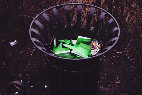 trash, container, waste, garbage, no people, nature, garbage bin, plant, day, green color, outdoors, metal, high angle view, leaf, close-up, plant part, field, recycling, environmental issues, garbage can, land, recycling bin, environment, wheel, 2K, CC0, public domain, royalty free