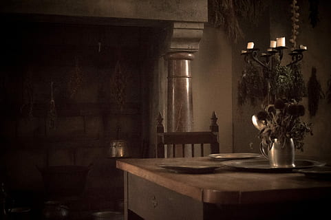 Medieval, Diner, Dinner, Set, Table, dinner set, indoor, plate, kitchen, metal, cooker, dish, kitchenware, candle, indoors, bottle, no people, shelf, home interior, lighting equipment, furniture, nature, illuminated, absence, domestic room, seat, electric lamp, plant, architecture, home, vase, household equipment, home showcase interior, day, dark, setting, 1080P, CC0, public domain, royalty free