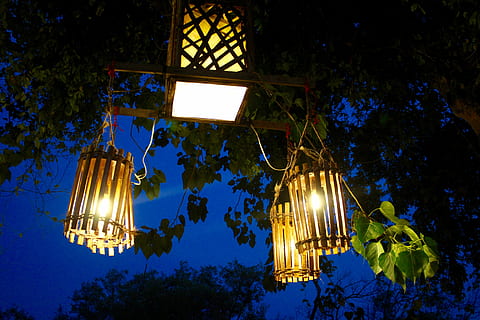 felinar, ușoară, lampă, raza de lumina, iluminat, noapte, artistic, umbră, iluminatul stradal istoric, antic, plantă, echipamente de iluminat, copac, agăţat, vedere unghiulară joasă, natură, luminos, nici o persoana, decor, electricitate, lumină - fenomen natural, lumina electrica, albastru, bec, lampă electrică, construită, creştere, în aer liber, 5K, CC0, domeniu public, fără drepturi de autor
