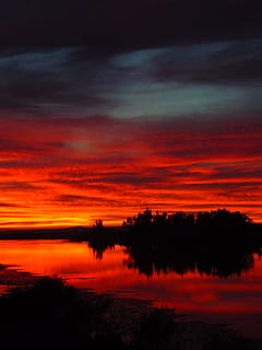 solnedgang, orange, afspejling, uendelighed, stor, Soledad, overflade, himmel, landskab, penumbra, skygge, flod, orange farve, silhuet, sky - himmel, ingen mennesker, skønhed i naturen, scenics - natur, ro, rolig scene, vand, natur, idyllisk, dramatisk himmel, træ, ikke-urbane scene, plante, udendørs, sø, romantisk himmel, 2K, CC0, offentligt domæne, royaltyfrie