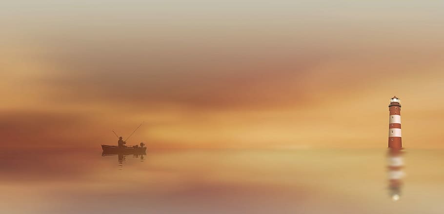 silueta, persona, muntar a cavall, vaixell, pescar, posta de sol, alba, cel, vespre, boira, far, arrencada, pescador, humor, mar, Fischer, peix, llac, aigua, abendstimmung, descans, atmosfera, cel de la nit, idíl·lic, atmosfèric, sol, aigües, cap gent, naturalesa, seguretat, color taronja, a l'aire lliure, transport, arquitectura, manera de transport, protecció, escenics - natura, bellesa a la natura, dia, torre, còpia espai, 4K