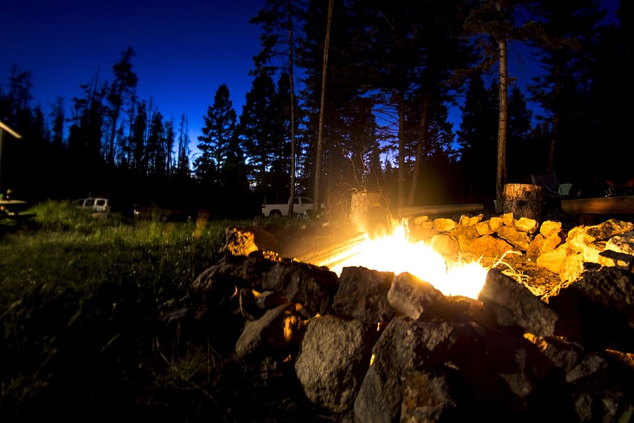 natura, fuoco, fiamme, bruciare, cenere, scintilla, Fumo, notte, buio, luce, parco, rocce, fossa, alberi, ardente, fuoco - fenomeno naturale, fiamma, albero, calore - temperatura, foresta, falò, fuoco di bivacco, ceppo, terra, campeggio, raggiante, pianta, legno - materiale, illuminato, legna da ardere, movimento, legna, bosco, nessuno, all'aperto, 4K