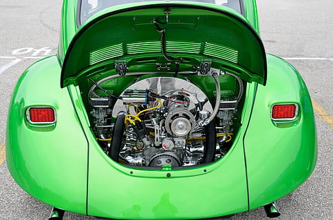 close, photo, green, car engine bay, restored, air cool, engine, rear engine, customized, classic, vintage, old, retro, antique, motor, power, speed, history, cooled, historic, technology, rare, style, carburetor, ride, beetle bug, volkswagen, green color, mode of transportation, high angle view, transportation, land vehicle, no people, close-up, metal, day, car, motor vehicle, outdoors, vehicle part, stationary, red, machinery, retro styled, industry, clean, chrome, 4K, CC0, public domain, royalty free