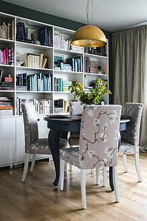 dining room, blue, table, Modern, interior, interior design, room, home, contemporary, apartment, indoor, elegant, dining, flat, indoors, domestic Room, furniture, home Interior, decor, living Room, flooring, no People, chair, decoration, house, sofa, comfortable, bookshelf, wood - Material, residential Building, design, window, elegance, lifestyles, architecture, shelf, book, seat, publication, hardwood floor, absence, lighting equipment, business, potted plant, wood, electric lamp, home office, 2K