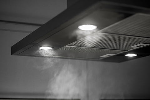 close-up photo, range hood, turn-on lights, extractor, kitchen, kitchen machine, led, lamp, accessories, ikea, silver, vapor extraction, metal, lighting equipment, low angle view, indoors, illuminated, electricity, light, ceiling, no people, electric light, light - natural phenomenon, hanging, architecture, built structure, pendant light, glowing, light bulb, electric lamp, focus on foreground, wall - building feature, technology, light fixture, 5K, CC0, public domain, royalty free