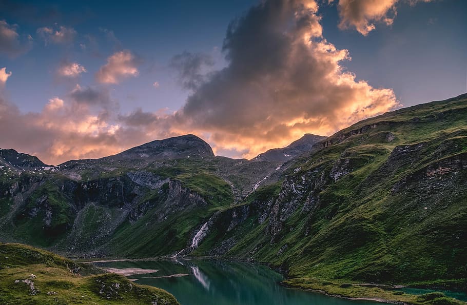 aereo, guarda la fotografia, fiume, montagna, nubi cumuliformi, foto di paesaggio, verde, erba, coperto, nube, catena montuosa, montanaro, roccia, lago, acqua, paesaggio, natura, pentax, hochalpenstrasse, Grossglockner, alp, ghiaccio, scenics - natura, cielo, bellezza nella natura, nuvola - cielo, scena tranquilla, la tranquillità, idilliaco, scena non urbana, nessuno, tramonto, ambiente, pianta, a distanza, all'aperto, picco di montagna, 5K