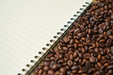 notebook, coffee, course, the work, espresso, coffee bean, kernels, page, healthy eating, good morning, nutrition, caffeine, morning, brown, table, wake, beverage, photo, food, to write, background, photography, pen, healthy lifestyle, core, cafe, read, macro, work, food photo, cappuccino, delicious, close-up, kitchen, detail, seed, fresh, beautiful, latte, note, take notes, colombia, copy space, food and drink, coffee - drink, paper, no people, freshness, indoors, still life, spiral notebook, roasted coffee bean, high angle view, selective focus, large group of objects, drink, publication, backgrounds, blank, note pad, 5K, CC0, public domain, royalty free