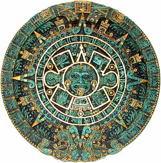 verd blavós, negre, marró, blanc, resum, decoració de paret, primer pla, foto, verd i or, calendari mayà, azteca, calendari, rodó, disc, històric, vell, antic, mexicà, inca, Maya, símbol, temps, cercle, història, ciència, cultures, ornamentat, arquitectura, fons blanc, art i artesania, cap gent, el passat, artesania, forma geomètrica, a l'interior, creativitat, patró, forma, vista d’angle baix, tir de l'estudi, disseny, estructura construïda, representació, talla - producte artesanal, 720P, CC0, domini públic, lliure de regalies