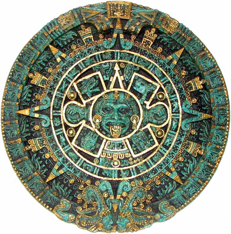verd blavós, negre, marró, blanc, resum, decoració de paret, primer pla, foto, verd i or, calendari mayà, azteca, calendari, rodó, disc, històric, vell, antic, mexicà, inca, Maya, símbol, temps, cercle, història, ciència, cultures, ornamentat, arquitectura, fons blanc, art i artesania, cap gent, el passat, artesania, forma geomètrica, a l'interior, creativitat, patró, forma, vista d’angle baix, tir de l'estudi, disseny, estructura construïda, representació, talla - producte artesanal, 720P