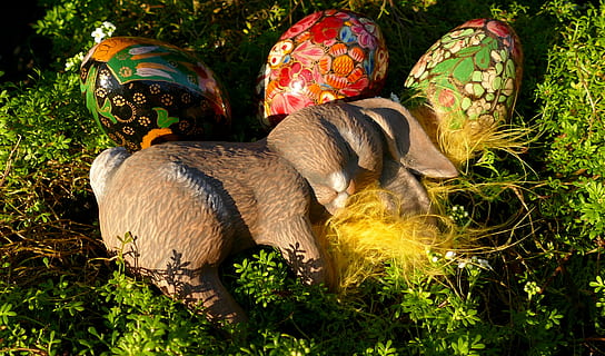 påske, Påske hare, hare, kanin, farverig, påske dekoration, figur, nuttet, sød, god påske, plante, Mark, natur, græs, ingen mennesker, dyre temaer, dag, dyr, sollys, jord, udendørs, hvirveldyr, pattedyr, repræsentation, Kunst og håndværk, kreativitet, vækst, dyr repræsentation, træ, dyreliv, blomstermønster, 4K, CC0, offentligt domæne, royaltyfrie