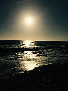 zonsondergang, maan, strand, nacht, genade, water, hemel, zee, scenics - natuur, horizon over water, schoonheid in de natuur, zon, land-, kalmte, rustige scène, horizon, reflectie, natuur, zonlicht, geen mensen, idyllisch, heldere lucht, buitenshuis, helder, 2K, CC0, publiek domein, royaltyvrij