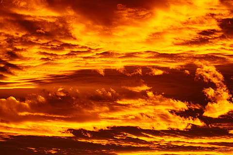 cloudy sky, aerial, photography, orange, sky, cloud, dramatic sky, fire, sunset, cloud - sky, orange color, beauty in nature, scenics - nature, yellow, nature, tranquil scene, tranquility, no people, backgrounds, awe, cloudscape, idyllic, sunlight, majestic, environment, vibrant color, outdoors, dark, meteorology, abstract, 5K, CC0, public domain, royalty free