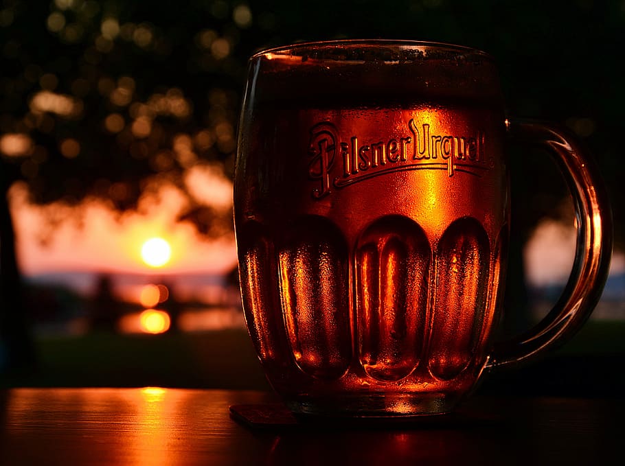 tassa pilsner urquell, ple, cervesa, jar, posta de sol, beure, menjar i beguda, refresc, taula, primer pla, natura morta, vidre, cervesa - alcohol, alcohol, centrar-se en primer pla, copa, tassa, il·luminat, cap gent, a l'interior, beguda espumosa, equipament per a la llar, got de cervesa, restaurant, 5K