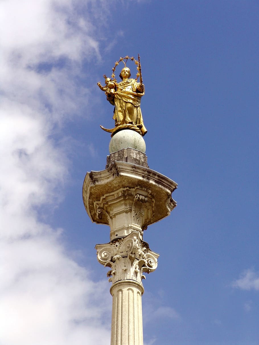 peter, or, endoll, pilar, blanc, grec, escultura, catòlic, Església, arquitectura, lloc famós, estàtua, cel, monument, història, vista d’angle baix, representació, núvol - cel, representació humana, art i artesania, cap gent, naturalesa, dia, blau, destinacions de viatge, estructura construïda, creativitat, semblança femenina, artesania, columna arquitectònica, turisme, a l'aire lliure, ornamentat, 1080P