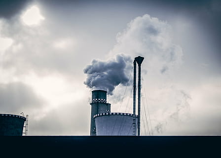 chimney, environmental damage, factory, global warming, industrial, industry, pollution, smoke, vent, fuel and Power Generation, technology, environment, energy, sky, tower, fumes, steam, building exterior, cloud - sky, architecture, smoke stack, built structure, environmental issues, low angle view, smoke - physical structure, air pollution, nature, no people, outdoors, day, emitting, industrial district, cooling tower, 4K, CC0, public domain, royalty free