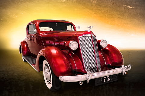 årgang, rød, bil, digitalt, bakgrunns, trafikk, kjøretøy, auto, oldtimer, packard, automotive, søkelys, kulere, nostalgi, gammel bil, limousin, sjeldenhet, transportmiddel, transport, land kjøretøy, motorkjøretøy, retro stylet, vintagebil, frontlys, refleksjon, stasjonær, voksen, én person, metall, natur, innendørs, lastebil, krom, 2K, CC0, offentlig domene, opphavsrett gratis