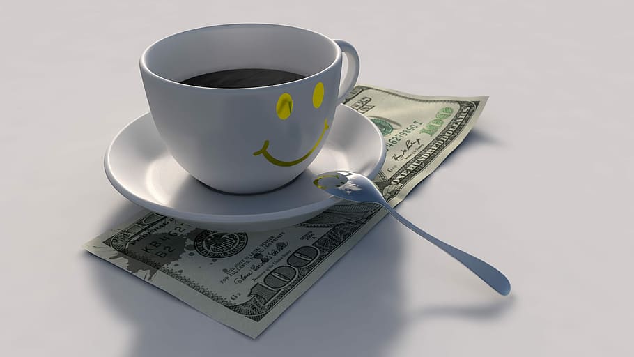alb, ceramică, halbă, top, bancnote, cafea, cafenea, ceașcă, zâmbet, zâmbitoare, zâmbitor, față, fericit, însorit, zi, dolar, bani, sută, valută, linguriţă, mic dejun, succes, bogatie, bine dispus, O zi bună, frumos, bani lichizi, face, argint, băutură, farfurioară, mancare si bautura, mănâncă ustensile, faianță, ustensile de bucatarie, studio shot, cană de cafea, ceai de ceai, moneda de hartie, bautura fierbinte, finanţa, cafea - băutură, în interior, nici o persoana, argintiu colorat, economie, ceai de după-amiază, 2K