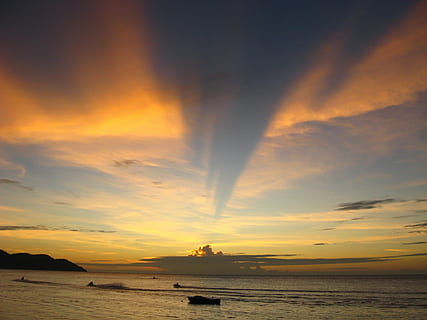 Sonnenuntergang, Strand, Ozean, Orange, Himmel, Abend, Boot, Wasser, Meer, wolke - himmel, orange Farbe, Schönheit in der Natur, Szenen - Natur, Natur, Ruhe, keine Leute, Horizont über Wasser, ruhige Szene, Horizont, Silhouette, Wasserfahrzeug, idyllisch, Land, Transport, 1080P, CC0, gemeinfrei, lizenzfrei
