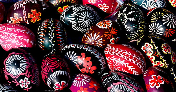 flowered, luminous, easter, pattern, full frame, backgrounds, no people, design, choice, multi colored, close-up, abundance, large group of objects, art and craft, for sale, market, floral pattern, variation, indoors, food and drink, retail, food, craft, 4K, CC0, public domain, royalty free