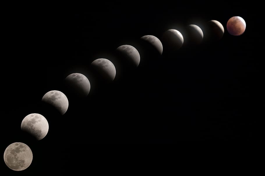 Luna, eclissi solare o eclissi lunare, astronomia, 巨 爵 座, palla, cielo, buio, sfondo nero, spazio, notte, nessuno, di fila, natura, scienza, girato in studio, sfera, colore nero, Colore bianco, copia spazio, semplicità, gruppo di oggetti, avvicinamento, all'aperto, eclisse, chiaro di luna, cambiando forma, 5K