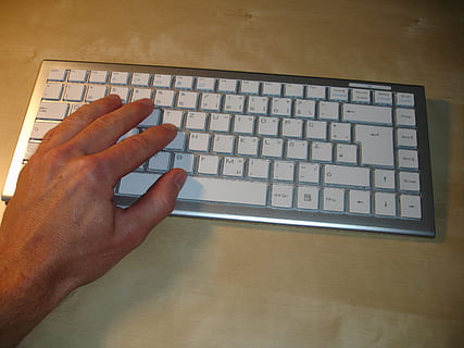 keyboard, input, computer, tap, keys, hardware, leave, pc, calculator, peripheral device, computer keyboard, accessories, letters, silver, office, text, blogging, blog, portable, wireless, white, human hand, hand, human body part, computer equipment, one person, technology, body part, real people, human finger, finger, communication, indoors, connection, personal perspective, typing, wireless technology, using laptop, computer key, human limb, 2K, CC0, public domain, royalty free