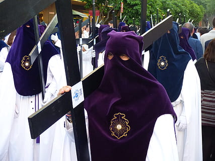 Cross, Penitent, Easter, Catholic, christian, holy, religious, tradition, faith, devotion, week, spain, people, adult, adults only, outdoors, one person, headwear, clothing, real people, religion, belief, day, spirituality, traditional clothing, celebration, group of people, hat, lifestyles, unrecognizable person, waist up, hood - clothing, obscured face, uniform, 4K, CC0, public domain, royalty free