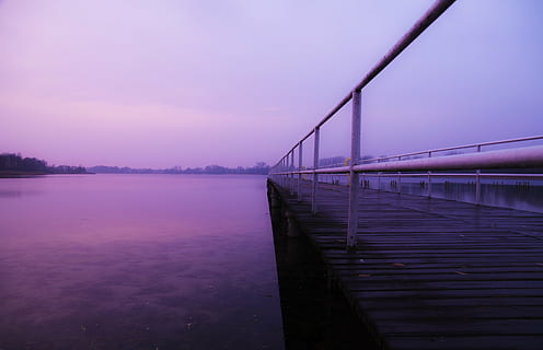 crepuscolo, molo, lago, all'aperto, fiume, cielo, Alba, tramonto, acqua, natura, ponte - struttura fatta dall'uomo, paesaggio, architettura, struttura costruita, la tranquillità, ponte, connessione, nessuno, mezzi di trasporto, scena tranquilla, scenics - natura, bellezza nella natura, viola, 2K, CC0, dominio pubblico, privo di copyright