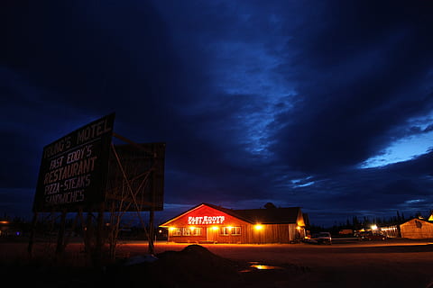 black, signage, lighted, house, nighttime, brown, clear, blue, sky, remote, cloud, sign, bill board, night, building exterior, architecture, cloud - sky, built structure, illuminated, no people, building, city, nature, road, dark, dramatic sky, storm, street, dusk, outdoors, power in nature, ominous, 5K, CC0, public domain, royalty free