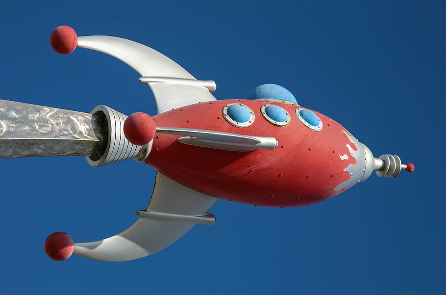 foto, grigio, rosso, costruzione di astronavi, bianca, figurina di nave spaziale, giorno, spazio, razzo, blu, volante, cielo, natura, nessuno, sport, tecnologia, sport estremi, attività commerciale, svolta, all'aperto, direzione, pianeta - spazio, cielo sereno, vacanza, cerchio, vacanze, viaggio, acciaio, 4K