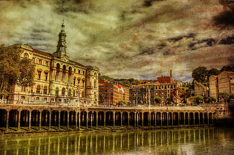 bilbao, Hiszpania, vizcaya, euskadi, Miasto, architektura, zbudowana struktura, na zewnątrz budynku, chmura - niebo, woda, niebo, nabrzeże, odbicie, Natura, rzeka, budynek, cele podróży, żadnych ludzi, zmierzch, na dworze, historia, turystyka, 4K, CC0, domena publiczna, darmowe zdjęcia