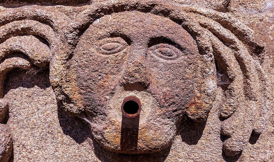 zdroj, tvář, cano, trysky, umění a řemesla, řemeslo, zastoupení, tvořivost, detail, nikdo, sochařství, lidské zastoupení, den, antropomorfní tvář, řezbářství - řemeslný výrobek, socha, antropomorfní, minulost, starý, Dějiny, kámen, celý rám, venku, řezba, 4K