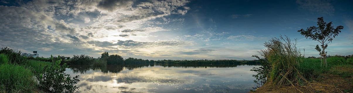nube, amanecer, luz, hierba, idílico, lago, paisaje, ligero, naturaleza, al aire libre, panorama, panorámico, reflexión, río, escénico, cielo, verano, puesta de sol, viaje, árbol, agua, clima, bosque, nube - cielo, planta, paisajes - naturaleza, tranquilidad, escena tranquila, belleza en la naturaleza, ambiente, nadie, destinos de viaje, contaminación, 8K