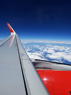 céu, nuvens, plano, asa, voar, veículo aéreo, avião, transporte, modo de transporte, vôo, asa de avião, viagem, nuvem - céu, em movimento, ninguém, movimento, azul, vermelho, natureza, ar, dia, ao ar livre, avião comercial, indústria aeroespacial, acima, 4K, CC0, domínio público, royalty free