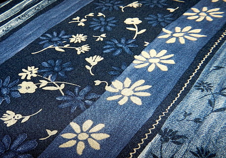 background, patterns, fabric, blue, pattern, texture, decorative, backdrop, design, floral, seamless, artistic, textile, ornate, creative, elegant, artwork, no people, close-up, backgrounds, full frame, floral pattern, indoors, high angle view, art and craft, star shape, creativity, still life, snowflake, shape, snow, day, craft, jeans, embroidery, 1080P, CC0, public domain, royalty free