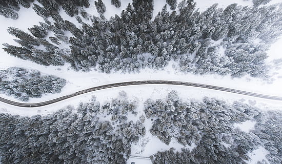 antenne, uitzicht, weg, omgeven, bomen, fotografie van vogeloog, sneeuw, bedekt, berg-, vogeloog, ogen, boom, Bos, winter, drone uitzicht, natuur, koude temperatuur, seizoen, wit, landschap, ijs-, buitenshuis, weer, vorst, Vakantiebestemmingen, bevroren, geen mensen, sneeuwen, dag, fabriek, schoonheid in de natuur, scenics - natuur, aan het bedekken, land-, vervoer, witte kleur, milieu, kalmte, rustige scène, extreem weer, met sneeuw bedekte berg, naaldboom, 4K, CC0, publiek domein, royaltyvrij